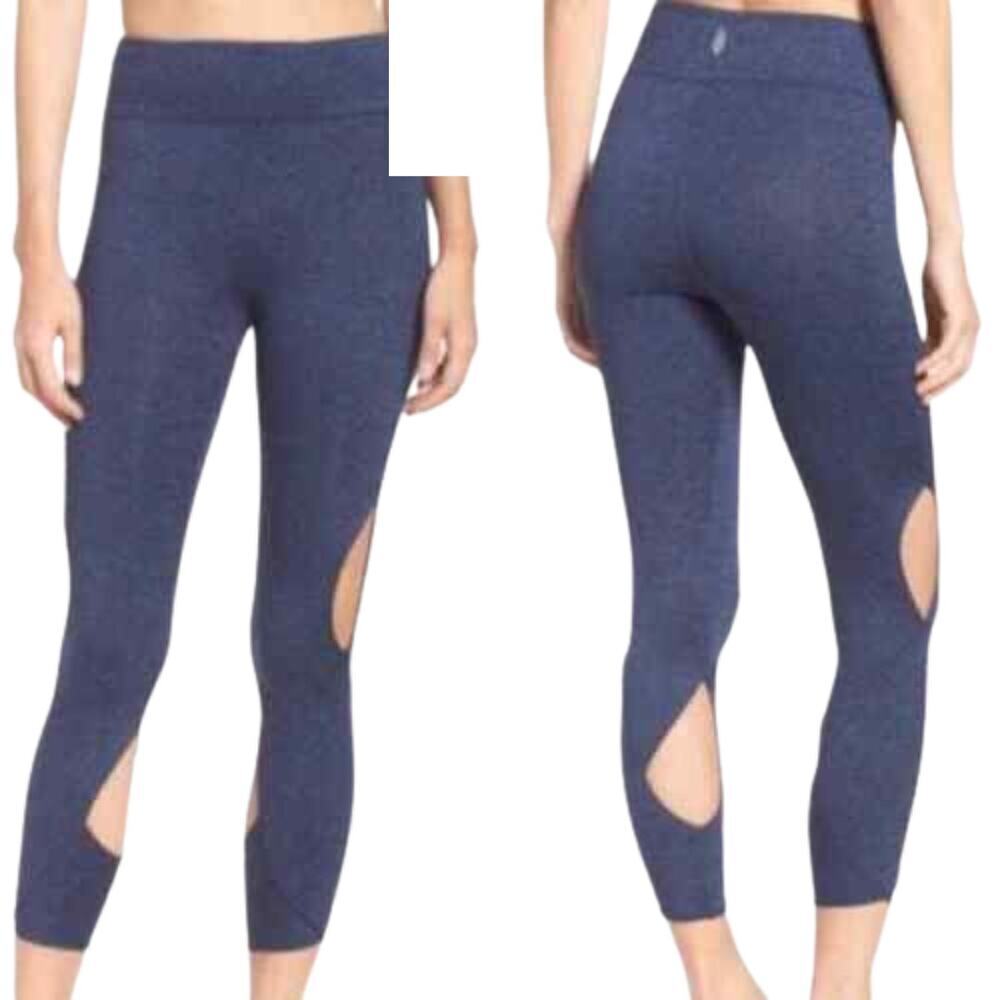Free People Leggings Halo Cut Out Crop Heather Navy Blue Neutral High Rise M